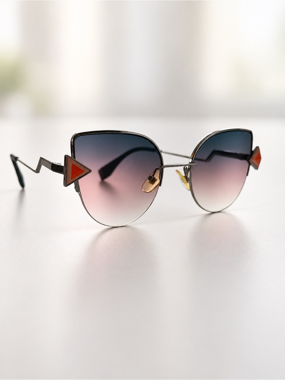 Fendi Gradient Pink to Blue Cat-Eye Sunglasses with Orange Triangle Accents